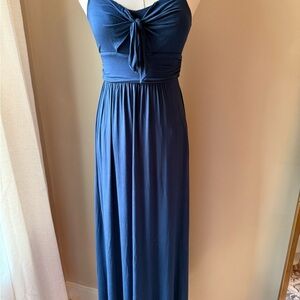 Moulinette Soeurs Blue Ruched Tie Front Maxi Dress